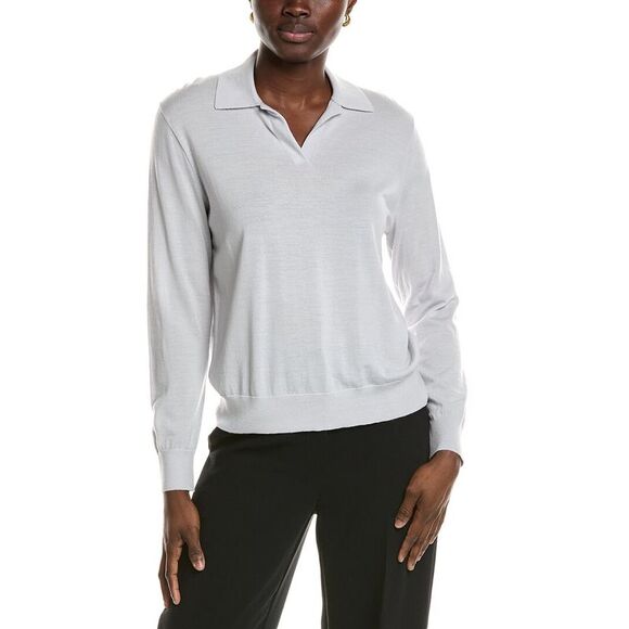 Theory Sweaters - Theory Womens  Boy Polo Lightweight Sweater, Grey